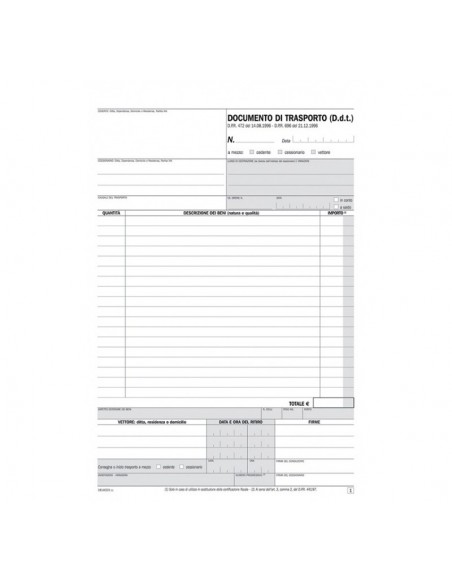 N 100 PZ DOCUMENTO DI TRASPORTO MODULI SNAP OUT 3 TRE COPIE AUTORICALCANTI