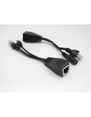 POE SPLITTER 12V RJ45 PORT + DC PLUG 5.5-2.1 mm 30 METRI CONNESSIONE RETE - NERO LAN