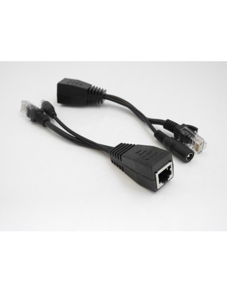 POE SPLITTER 12V RJ45 PORT + DC PLUG 5.5-2.1 mm 30 METRI CONNESSIONE RETE - NERO LAN