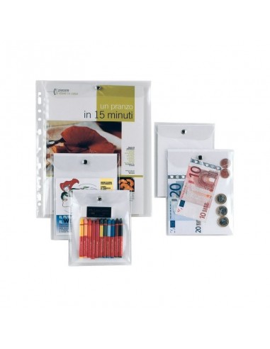 Buste trasparenti con bottone in metallo "Press 1E" 8.5x11 cm