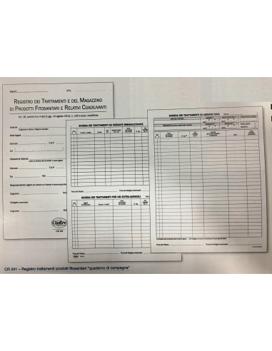 Registro dei trattamenti prodotti fitosanitari "Quaderno di Campagna" - (23 facciate)